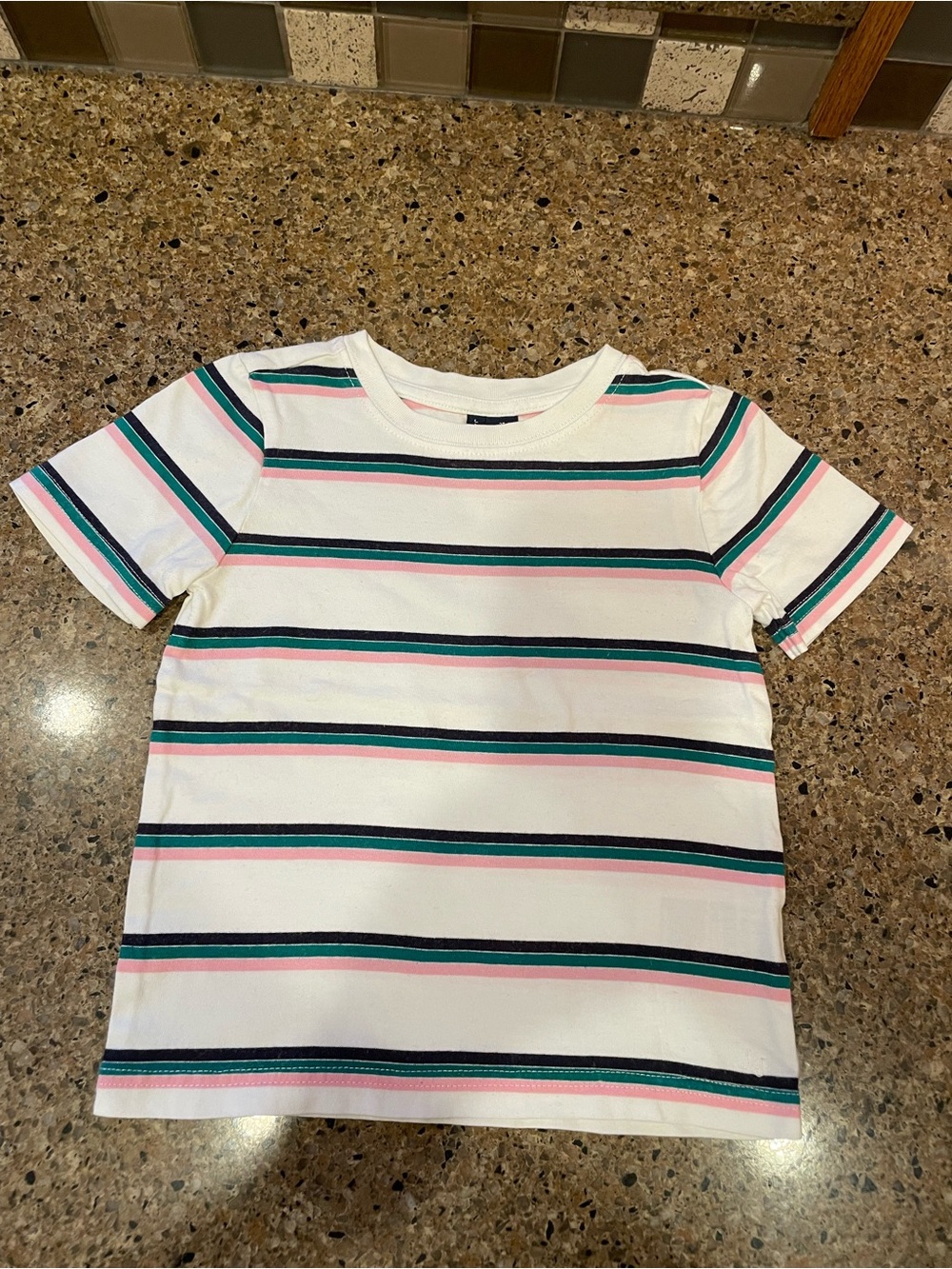 Janie and Jack White Short-Sleeve Tee with Pink & Teal Stripes